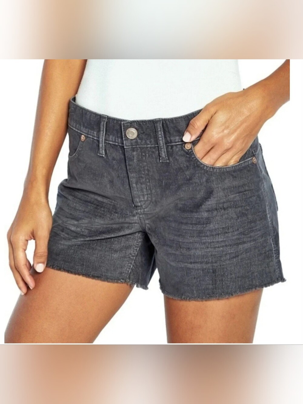 NEW GAP Dark Charcoal Gray Corduroy Cut Off Fringe Shorts SIZE 16